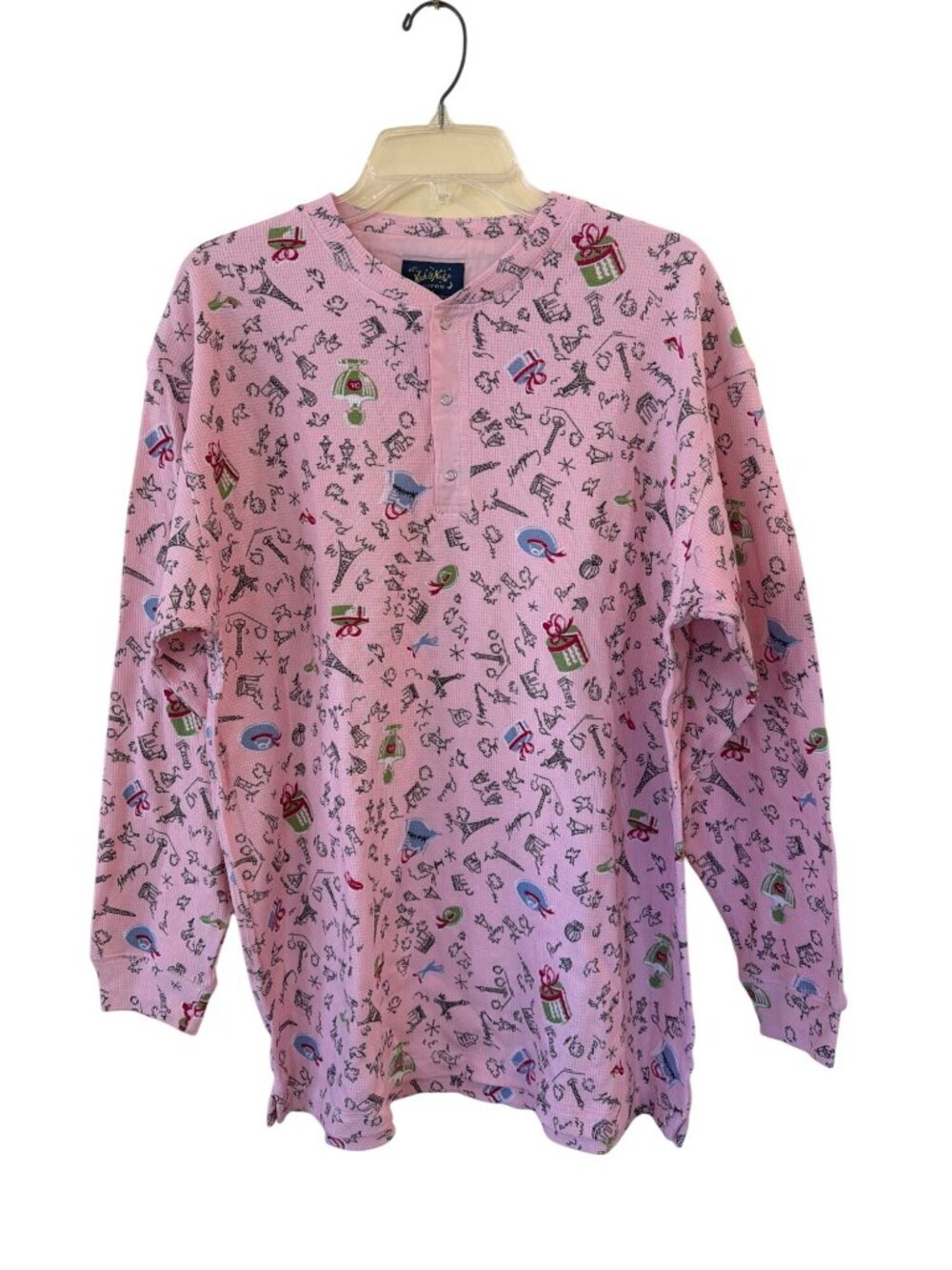 Nick & Nora Pink Paris Print Waffle Knit Pajama Top Women’s Large NWOT